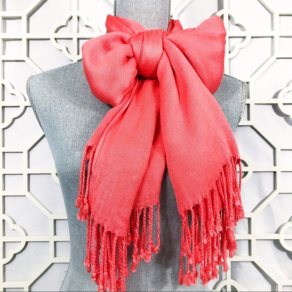 Coral Twisted Tassel Hem Scarf